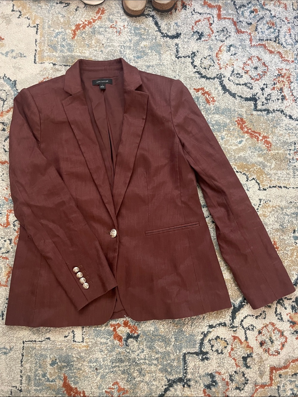 Ann Taylor - Linen Brown Single-Button Blazer with Gold Button